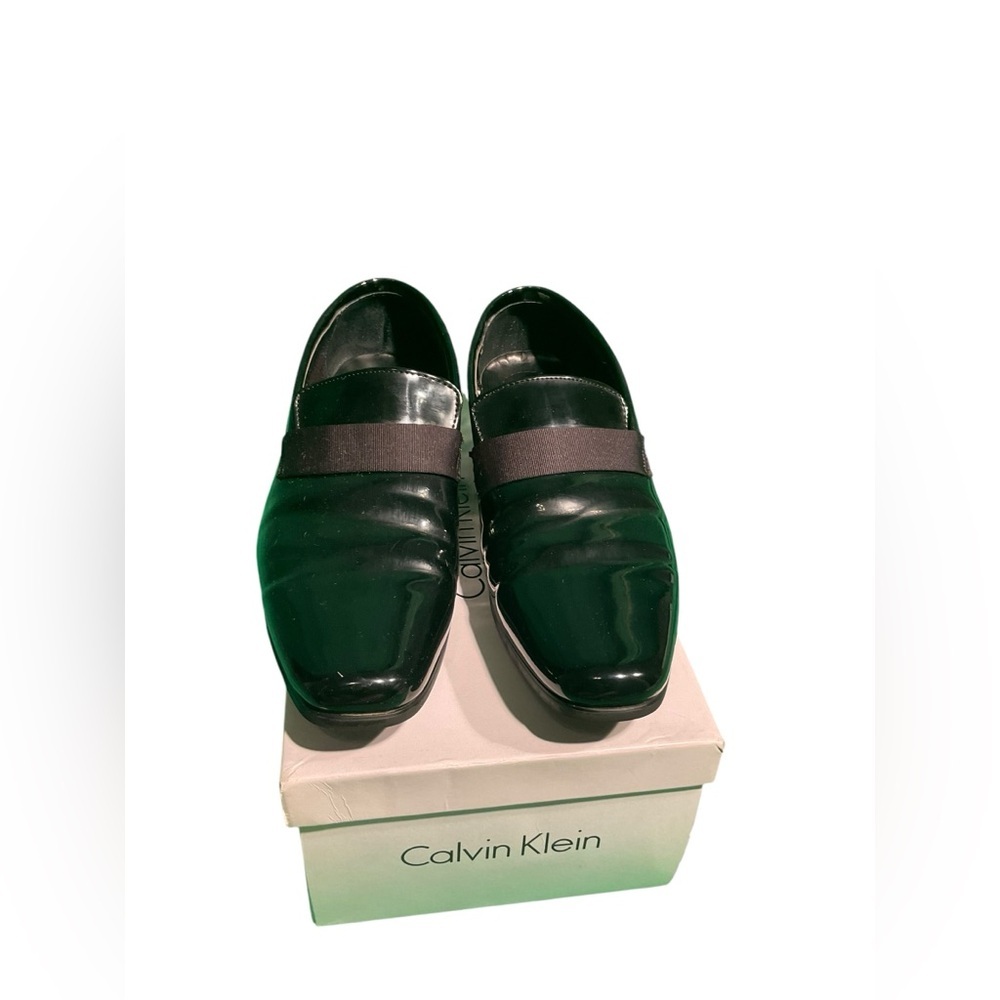 Calvin Klein Shoes Mens 9W Black Patent Leather Bernard Slip On Tuxedo Loafers